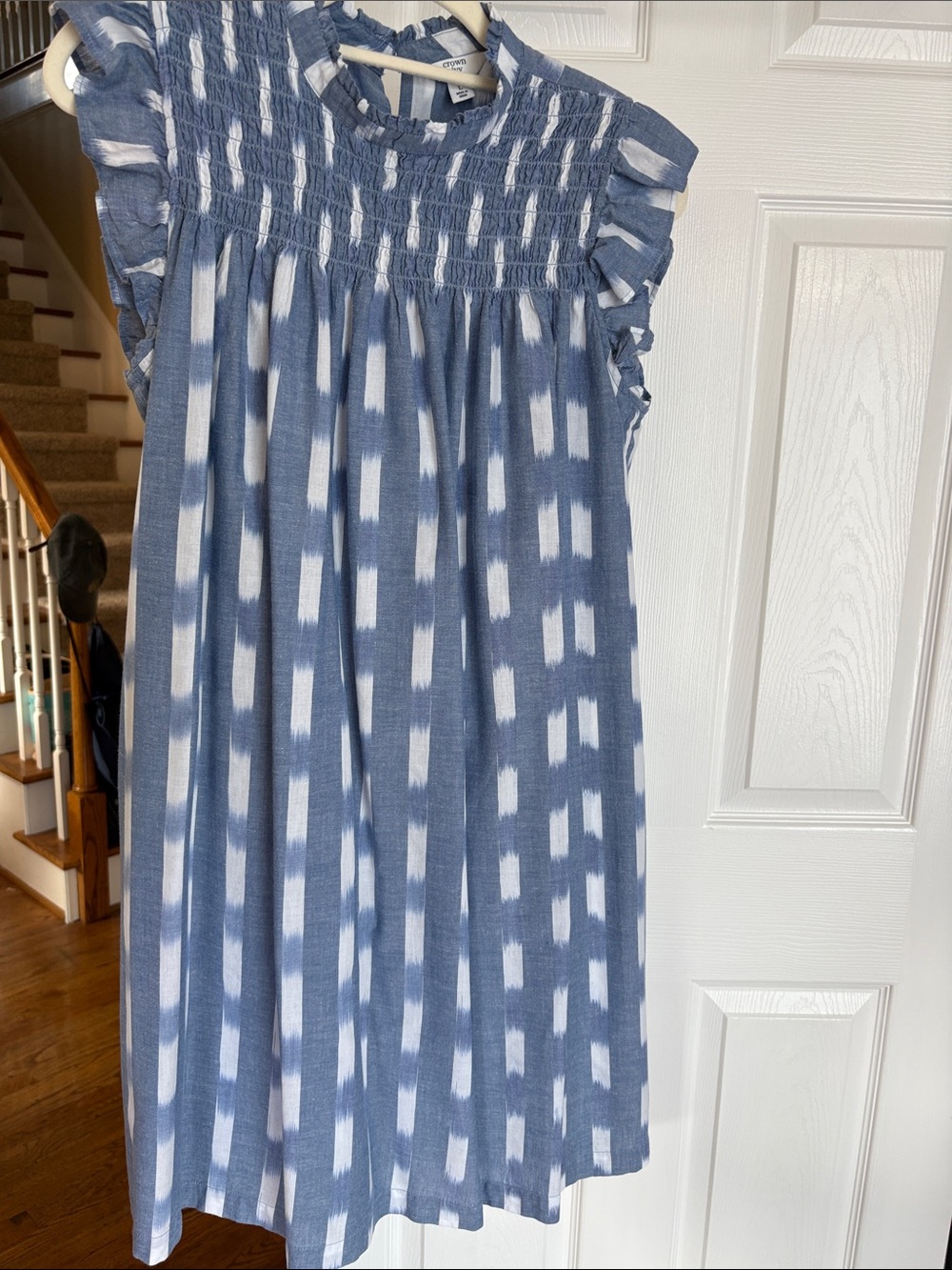 crown & ivy Blue and White Smocked A-Line Sundress Skirt